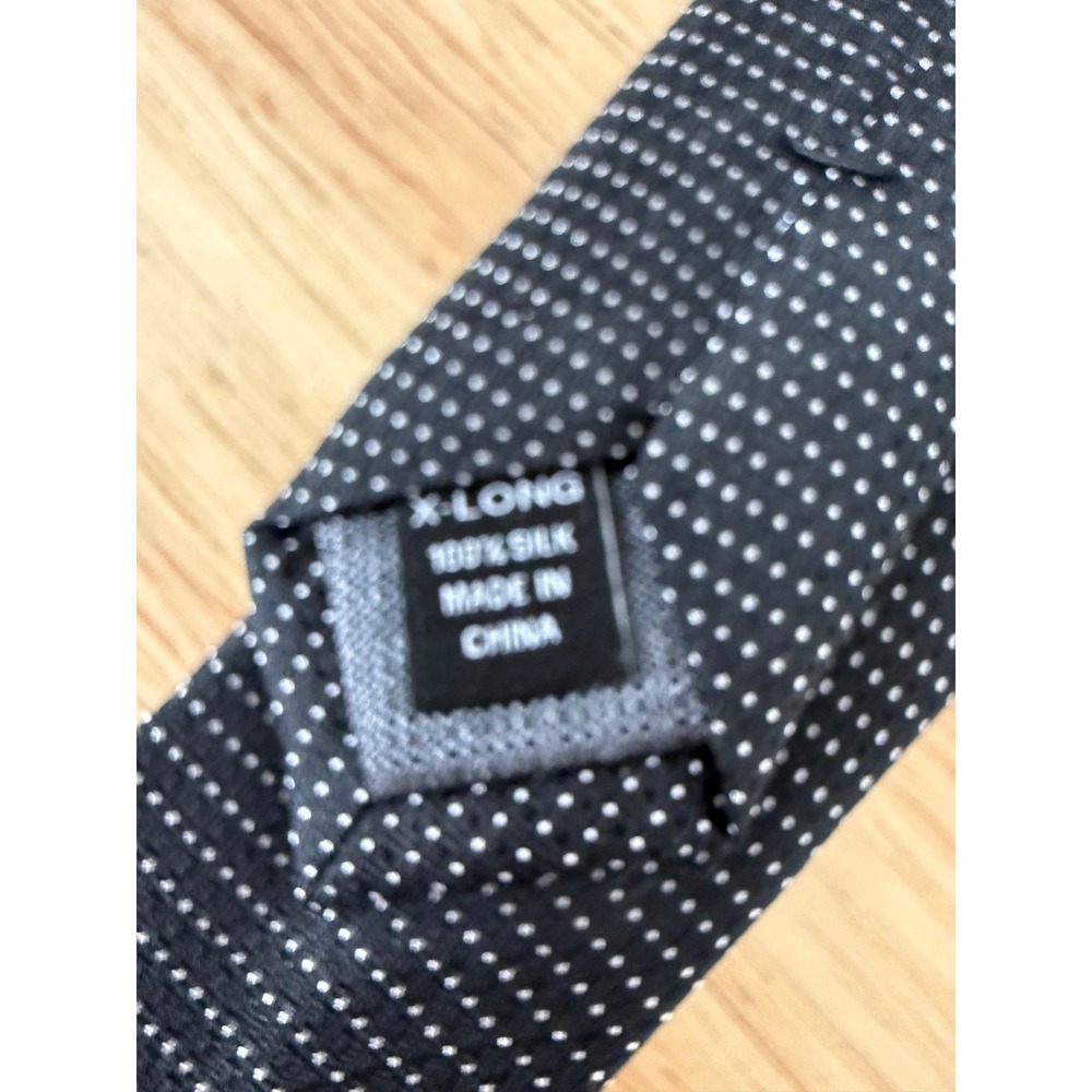 Awearness Kenneth Cole Mens Silk Tie Extra Long Black White Pindot Micro Dot 63" - Picture 4 of 6